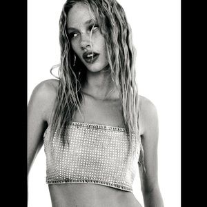 Zara Metallic Embellished Crop Top